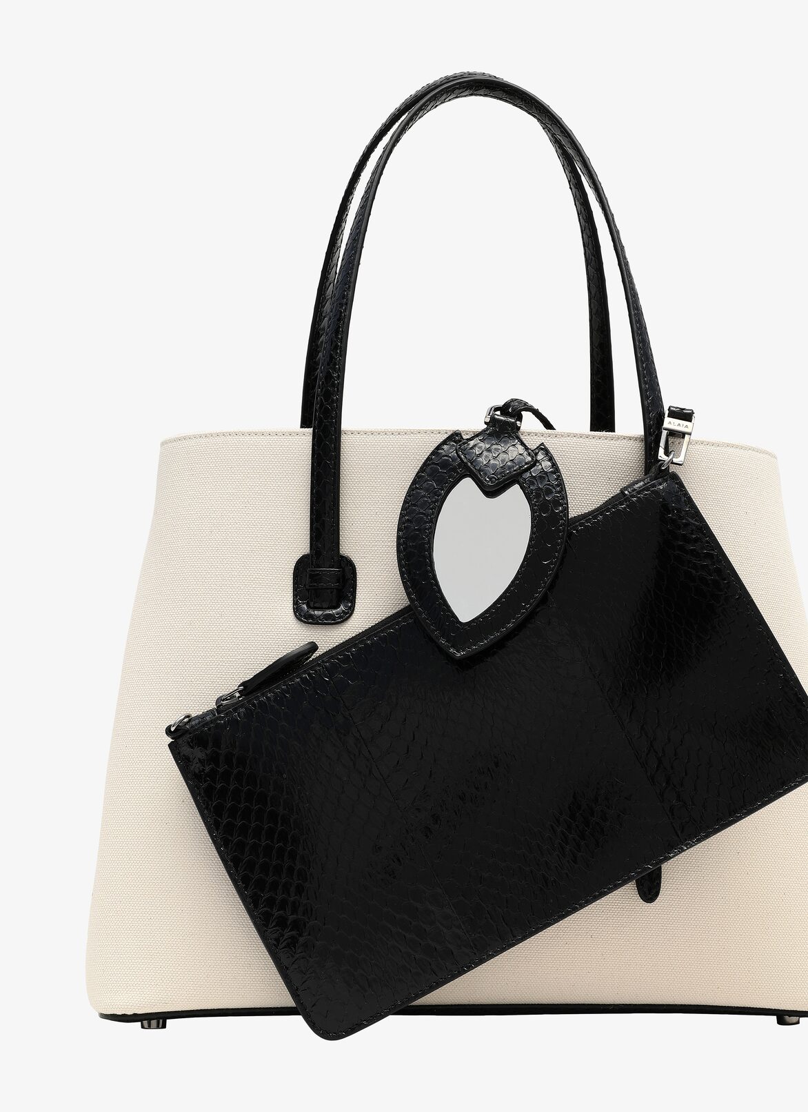 MINA MEDIUM CANVAS+ELAPHE IVORY/BLACK ALAÏA IVORY/BLACK  MINA MEDIUM CANVAS+ELAPHE IVORY/BLACK